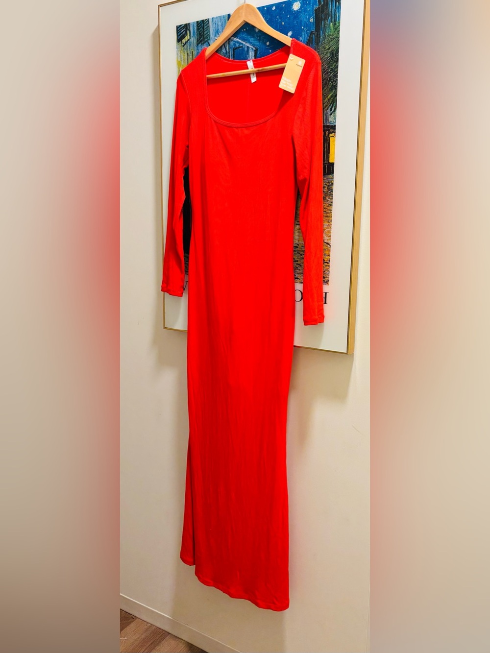 NWT Popilush Shapewear Square Neck Long Sleeve Slimming Maxi Dress Red XXL - Picture 5 of 7